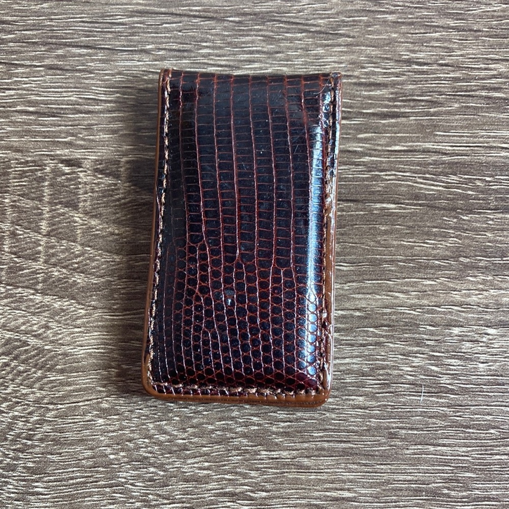 EUC Mens Genuine Lizard Magnetic Brown Money Clip